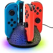Controller Charger for Nintendo Switch Joy Con, Switch Charging Dock for 4 Joycon Controllers, Charging Station Compatible with Switch OLED Accessories with Color Light and Charging Cable