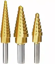 3pc. TITANIUM STEP DRILL BITS VCT HEAVY DUTY WITH AUTO DEBURR DESIGN