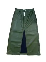 NEW PILCRO ANTHROPOLOGIE the Madi Green Faux Leather Maxi Skirt Sz 14 Women AG19