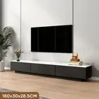 Black TV Unit Cabinet 180cm Wooden Console Table White Faux Marble Top