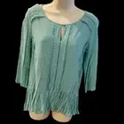 Rayon Ruffle Hem NEW Lauren Conrad Blouse Top Womens S Green 3/4 Sleeve Floral