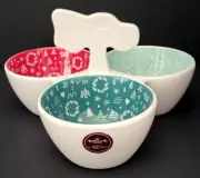 Hallmark Ceramic Three Compartment Holiday Dip Bowl Trio w/Truck Handle NEW