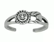 Sterling Silver 925 Sun and Moon Toe Ring adjustable size Oxidized | Made In USA