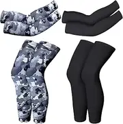 [Geyoga] 2 Pairs Compression Full Length Leg Sleeve Arm Sleeve for Men Women, Football