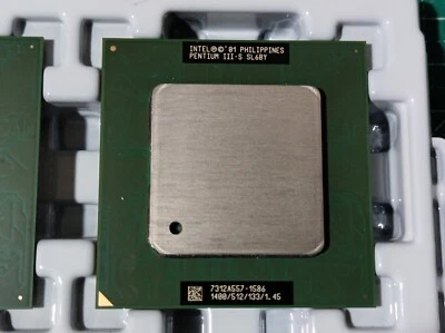 1x New Vintage Rare Gold CPU Intel PENTIUM III-S 1400/512/133/1.45 SL6BY tB1