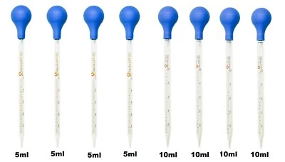 8 Pc 4x5ML+4 x10ML Glass Graduated Dropper Pipettes Lab Dropper w/8 Rubber Caps