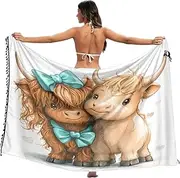 [RPLIFE] Cute Highland Cow White Sarongs Wrap, Tassel Trim Sarong, Beach Sarong Wraps for Women, Lightweight Wraps Women Summer, Cute Highland Cow White 1, Medium