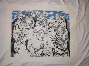 19.5"X 16" Lions & Tigers Vintage Needlepoint Printed Canvas ONLY Crewel
