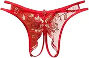 [Generic] Silk G String Panties for Women Underwear Lace Low Crotch Women's Briefs Underpants Sexy Waist Panties Open Women's Panties Underwear for Women Sexy Basics (a-Red, One Size)