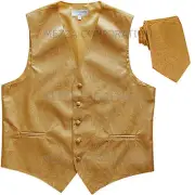 New Vesuvio Napoli Men's paisley formal Tuxedo Vest Waistcoat_Necktie Gold prom