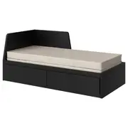 FLEKKE day-bed w 2 drawers/2 mattresses, black-brown/Vannareid extra firm, Single