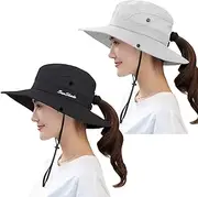 [ZEXIAN] 2 Pieces Women's Sun Hat UV Protection Ponytail Hat for Beach Fishing＆Hiking