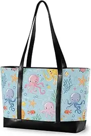 Cute Cartoon Sea Creatures Large Capacity briefcase bag for women with zipper large work bags for women for school with lunch bolso de trabajo para mujer, Cute Cartoon Sea Creatures, 1 size