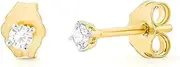 [Ordaamis] 18 Carats Gold Vermeil Cubic Zirconia Stud Earrings, Small Round Cut, Classic Design, Delicate Earrings, Ideal for Stacking