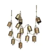 Rustic Festival Bell Garland on Jute String Rope with Antique Gold Finish 72"L
