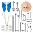 Body Piercing Kit Surgical Steel Threaded Taper Pin Needles Lip Nose Tongue Cart