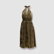 $245 Aidan By Aidan Mattox Women's Gold Cutout Detail A-Line Midi Dress Size 4
