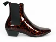 $1,500 Saint Laurent Leopard Patent Chelsea Boots US 9.5 EU 42.5 Made in Italy