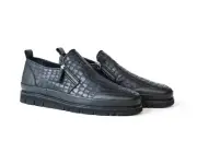GiampieroNicola A338132 Italian Black Leather/Crocco Print Slip-on W 2 Zips Shoe
