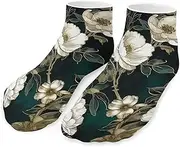[QMNVBDS] White Flowers Socks Ankle Length Socks Casual Short Socks for Women Men Low Cut Sports Socks Running Socks No Show Socks Ankle Socks Athletic Socks Workout Socks, Style, One Size