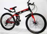 Dual Suspension Foldable 21 Speed Mountain Bike (Red & Black Bicycle)
