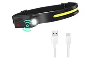 Rechargeable Head Torch, LED Headlamp with Motion Sensor, Waterproof COB Flashlight, Black