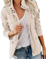 [Imily Bela] Transition Jacket Women's Lightweight Summer Jacket Autumn Stand-Up Collar Jacket Boyfriend Parka Summer Jacket Elegant Lightweight Jacket Short Coat