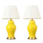 2X Oval Ceramic Table Lamp with Gold Metal Base Desk Lamp Yellow