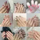 Fake Nials Press on Nails False Nails French Short Square Glitter Leopard Print