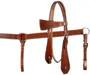 Floral & Basketweave Tooled Browband Headstall & Breast Collar SET & Reins NEW