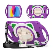 Cat Tablet Case For iPad 10th Rugged with Shoulder Strap-Purple