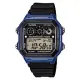 【CASIO 】方形復古雙色混搭電子腕錶-黑X藍殼(AE-1300WH-2A)