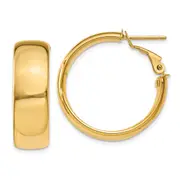 14K Yellow Gold 7.75mm Omega Back Hoop Earrings