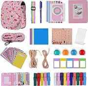 [Generic] 12-in-1 Instant Camera Accessories Bundle Kit Replacement for 11 with Camera Bag/Camera Strap/P Album/P Clips/P Frame/Hanging String/Stickers/Pen/Filters Flamingo