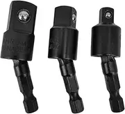 TBKBZTLALX 3PCS Wobble Socket Adapters 360 Degree Universal Joint Swivel Socket Set, 1/4 Inch Hex Shank To 1/4 3/8 1/2 Square Socket Drives Socket socket(Black)