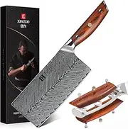 XINZUO Damascus Steel 7 Inch Cleaver Knife, Professional Butcher Knife Sharp Chinese Chef Knife Chopping Knife Kitchen Knife Vegetable, Ergonomic Rosewood Handle-Yi Series