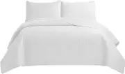JUDEWY Bedspread Sheet Pillowcase Comfortable Bedding Ultrasonic Bedspread Lightweight Soft Bedspreads (White color, Queen，86in*94in，Pillowcase 19in*27in)
