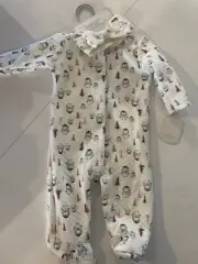 NWT Kyle & Deena Baby Girl 2 Piece Set Size 9M Coverall & Bow Penguin Pink White