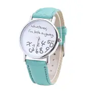 Naievear Women Whatever Im Late Anyway Letter Round Dial Faux Strap Quartz Watch Green