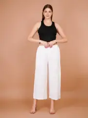 Sufiana White Palazzo Pants for Women | Casual Ethnic Rayon Flared Trousers