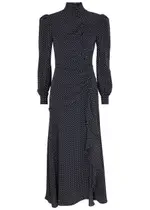 Alessandra Rich Polka-dot Printed Silk Maxi Dress - Navy - 40 (UK8 / S) 40 (UK8 / S)