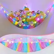 MHJY Toy Hammock for Stuffed Animals Soft Toy Storage Net with LED Light, Cuddly Toys Organizer Holder Large Corner Hanging Net Plush Macrame Kids Bedroom Nursery Furniture Room Decor