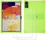 FZZSZS Case for Lenovo Zhaoyang K10C TB311FU Tablet + 2Pcs Tempered Glass Screen Protector Protective Film,Soft Gel Green Shell Silicone Tablet Cover for Lenovo Zhaoyang K10C TB311FU (10.1")