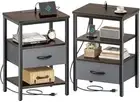 Nightstand Set of Bed Side Tables with M-2 (11.8"D x 15.7"W x 23.4"H) 2 Walnut