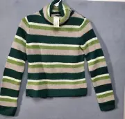 American Eagle Sweater Womens Green Striped Medium Lambswool Cowl Neck Y2K New