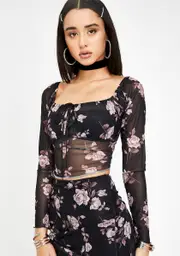 [Motel] Floral Janina Mesh Top