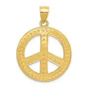 14k Yellow Gold Solid Polished Peace Sign Pendant