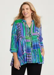 [TS] Taking Shape Zoe Check Zip Natural Top Size 18 in Print, Viscose - Plus Size Women's Clothing Print