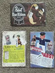 Lot of 3 Pabst Blue Ribbon Beer Tin Signs 12” x 8” Man Cave Reproduction Vtg
