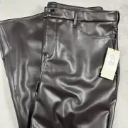 NEW NYDJ Sculpt-Her Marilyn Straight Faux Leather Pants Cordovan Brown Size 18